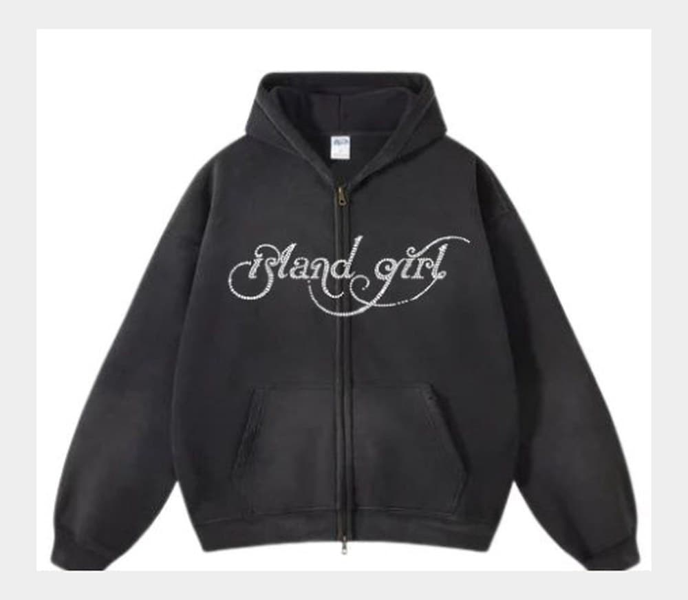 Zip-Up Hoodie Black — Rhinestone