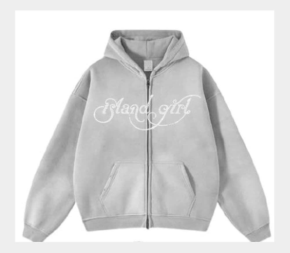 Zip-Up Hoodie Grey — Rhinestone
